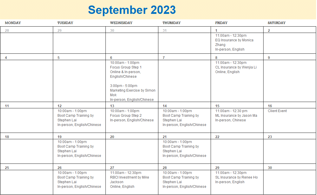 A calendar with a number of days and dates

Description automatically generated