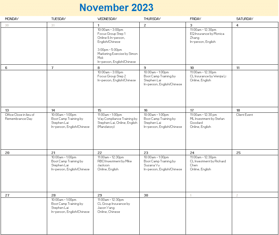 A calendar with a number of days and dates

Description automatically generated