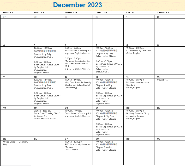 A calendar with a number of days and dates

Description automatically generated
