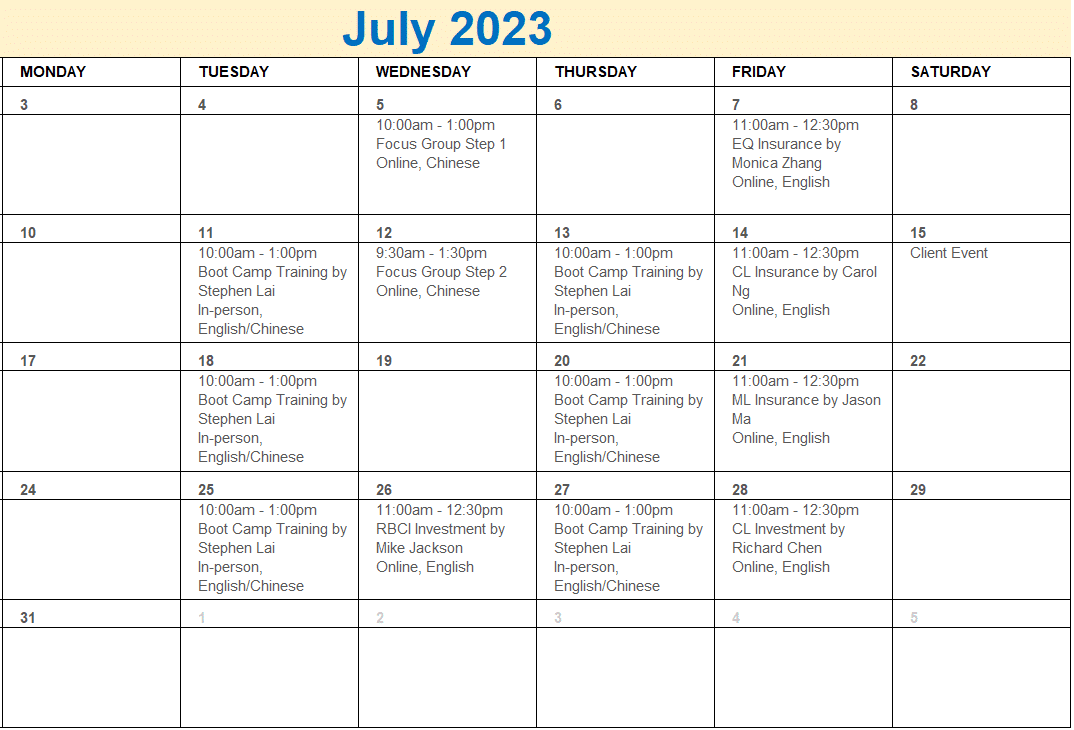 A calendar with a number of days and dates

Description automatically generated