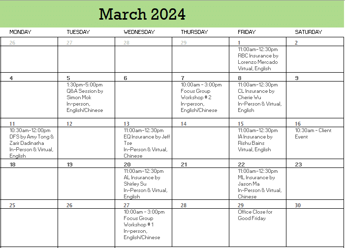 A calendar with a number of days and dates

Description automatically generated