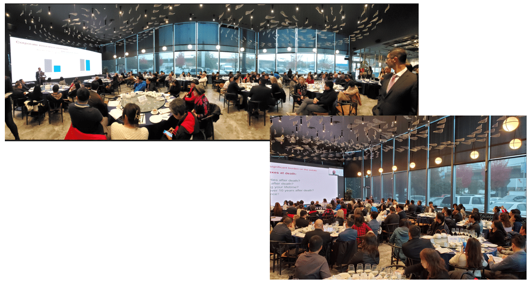 A group of people sitting at tables in a room

Description automatically generated